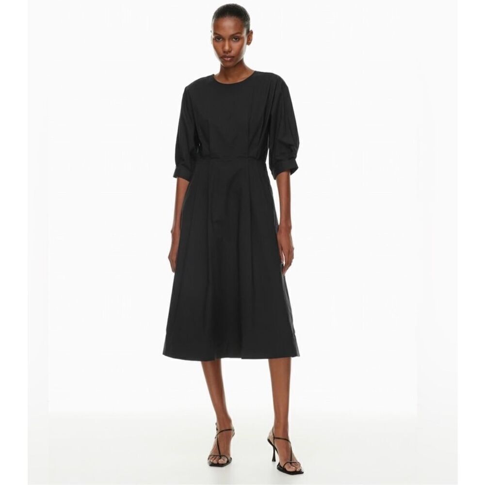 New Aritzia Babaton Brighton Black Poplin Midi Dress Women’s Size Medium 8 10